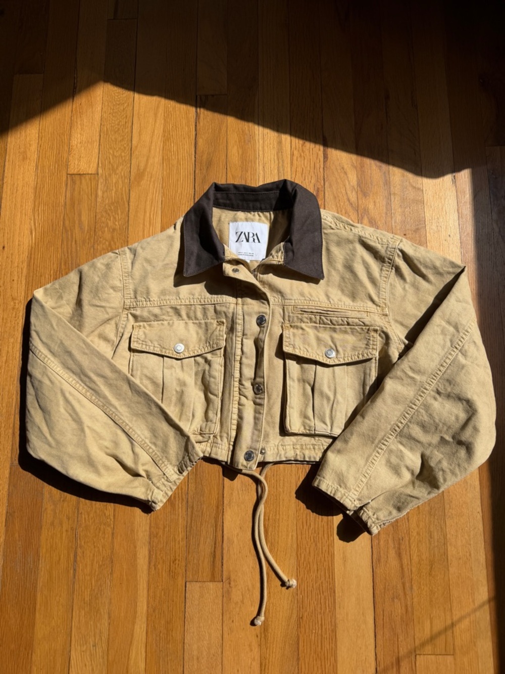 Zara tan and brown cropped canvas jacket